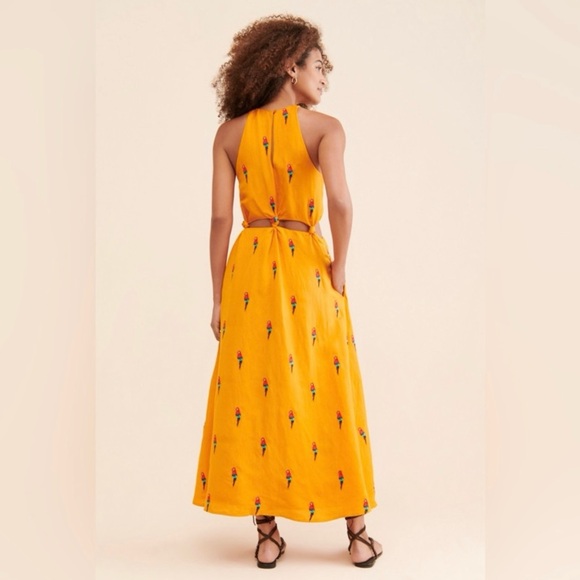 Farm Rio Orange Embroidered Parrot Cutout Maxi Dress - Picture 2 of 9